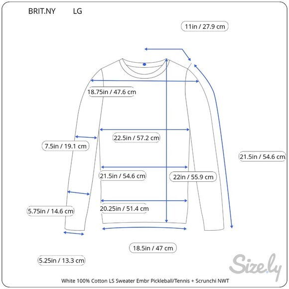 BRIT.NY White Cotton LS Sweater Embroidered Pickleball/Tennis & Scrunchie L NWT - Picture 11 of 11
